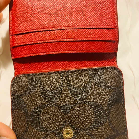 Red and brown coach trifold wallet - Picture 3 of 7
